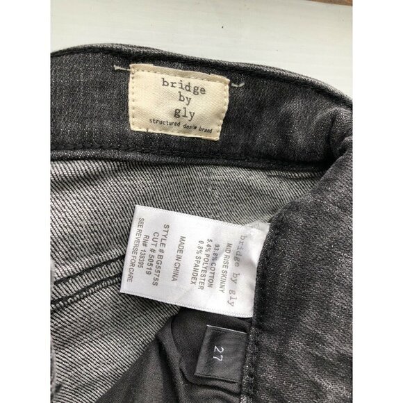 BRIDGE BY GLY Women's Black Destruct Denim Mid-Rise Skinny Stretch Jeans - Picture 9 of 12